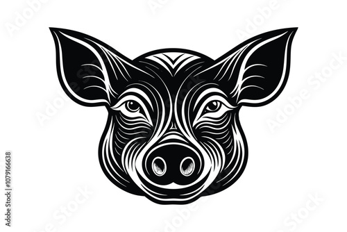 Pig Head Silhouette Vector Illustration - Minimalist Farm Animal Icon for Rustic, Livestock, and Agricultural Branding DesignsPig Head Silhouette Vector Illustration - Minimalist Farm Animal Icon  photo