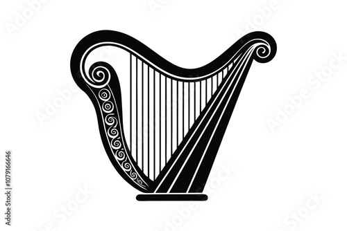 Harp Silhouette Vector Illustration - Elegant Musical Instrument Icon for Classical, Folk, and Symphonic Art and Design