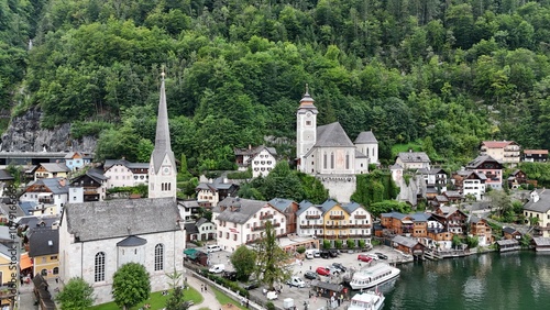 Hallstatt and Lake Hallstatt from a bird's eye view. Alps. Austria. Beautiful nature.