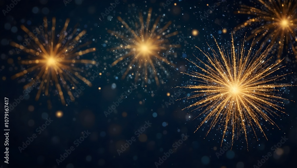 Golden fireworks explode against a dark, starry background.
Golden fireworks explode against a dark, starry background.