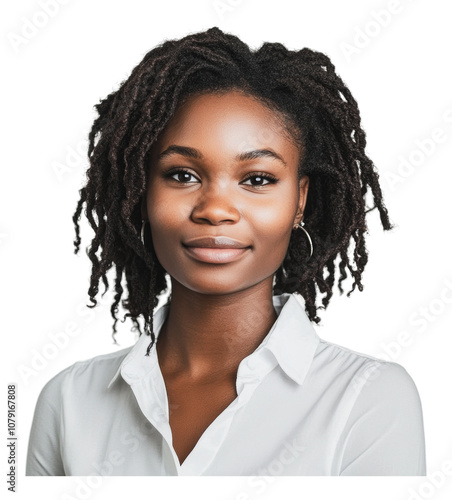 PNG Young woman with curly hair wearing a white shirt