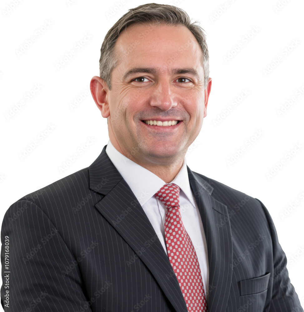 Confident Businessman Smiling in Formal Suit with Striped Pattern, Close-Up Portrait, Professional Attire, Corporate Environment, Isolated Background Confident Businessman Smiling in Formal Suit with Striped Pattern, Close-Up Portrait, Professional Attire, Corporate Environment, Isolated Background
