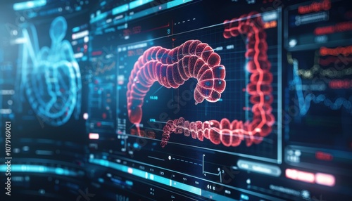 Small Intestine testing results on digital interface in laboratory or surgical background