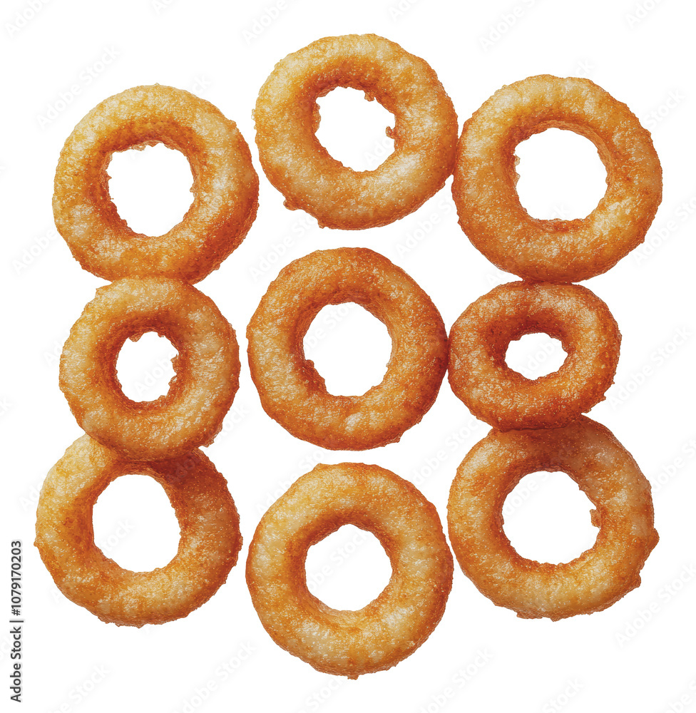 PNG Freshly fried onion rings arranged on a plate PNG Freshly fried onion rings arranged on a plate