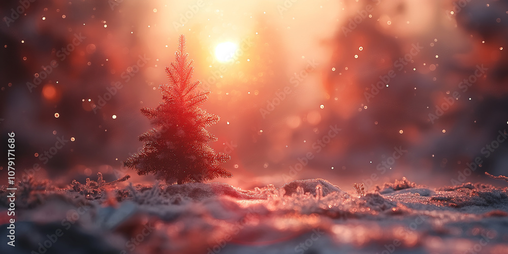 Close-up of a small tree in snow with sunlight behind Close-up of a small tree in snow with sunlight behind