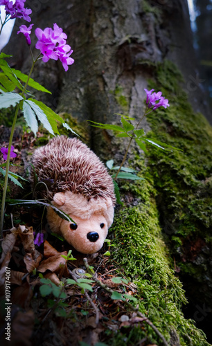 Plushy hedgehog hidden in the Pieniny Mountains' forest