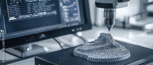 A technician monitors a 3D printer as it produces intricate parts in a modern, high-tech production facility photo