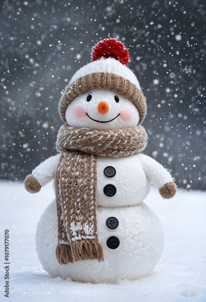 christmas card with happy snowman and snowfall christmas card with happy snowman and snowfall