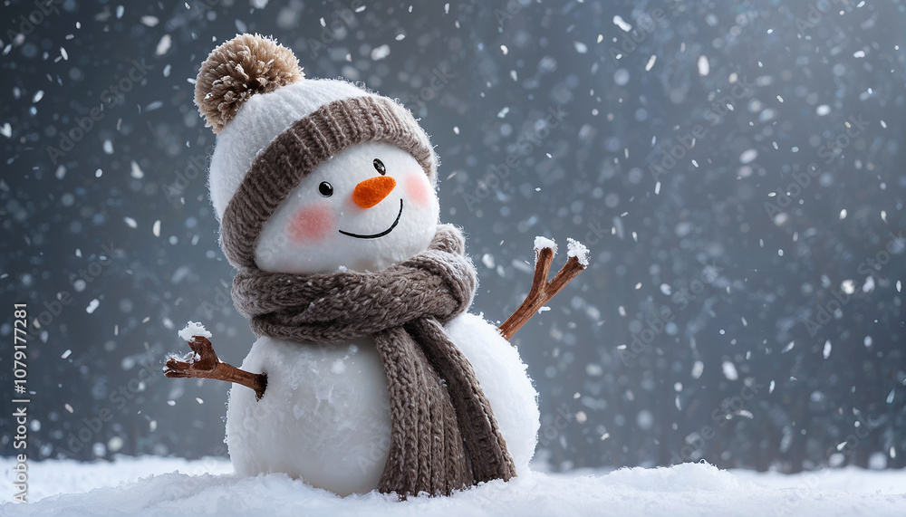 christmas card with happy snowman and snowfall christmas card with happy snowman and snowfall