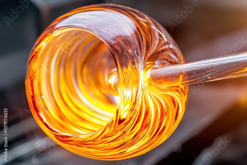 A glassblowing workshop where molten glass is shaped into delicate, intricate designs photo