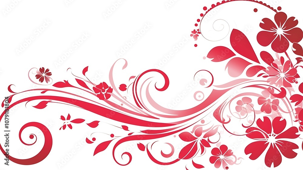 Red Floral Design with Swirls and White Background Red Floral Design with Swirls and White Background