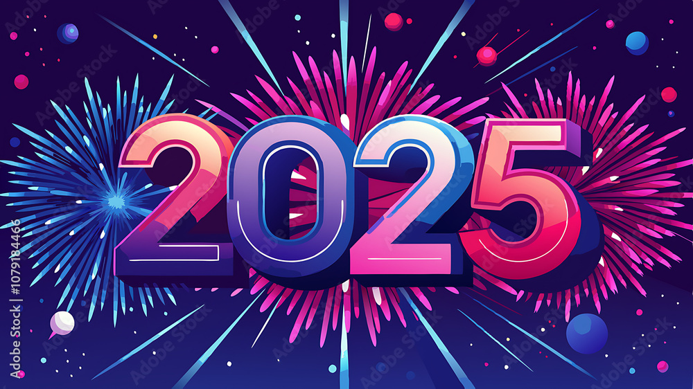 New year 2025 fireworks celebration design. New year 2025 fireworks celebration design.