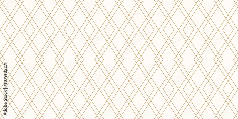 Abstract linear golden geometric seamless pattern. Gold and white minimalist vector background. Simple outline ornament with rhombuses, diamonds, thin lines, grid. Subtle luxury texture. Repeat design Abstract linear golden geometric seamless pattern. Gold and white minimalist vector background. Simple outline ornament with rhombuses, diamonds, thin lines, grid. Subtle luxury texture. Repeat design