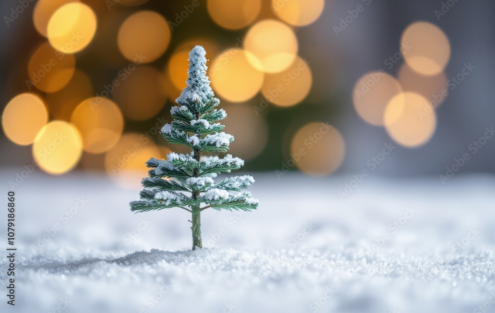 Tiny Christmas Tree Illuminated in Winter Snow Tiny Christmas Tree Illuminated in Winter Snow