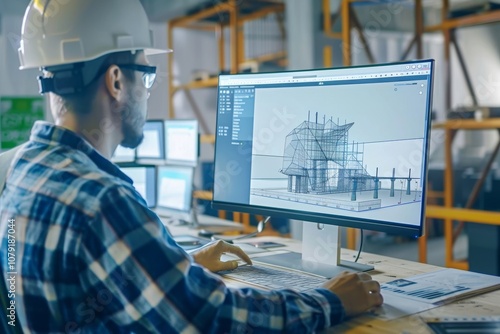 Engineer Designing Industrial Structures on Computer