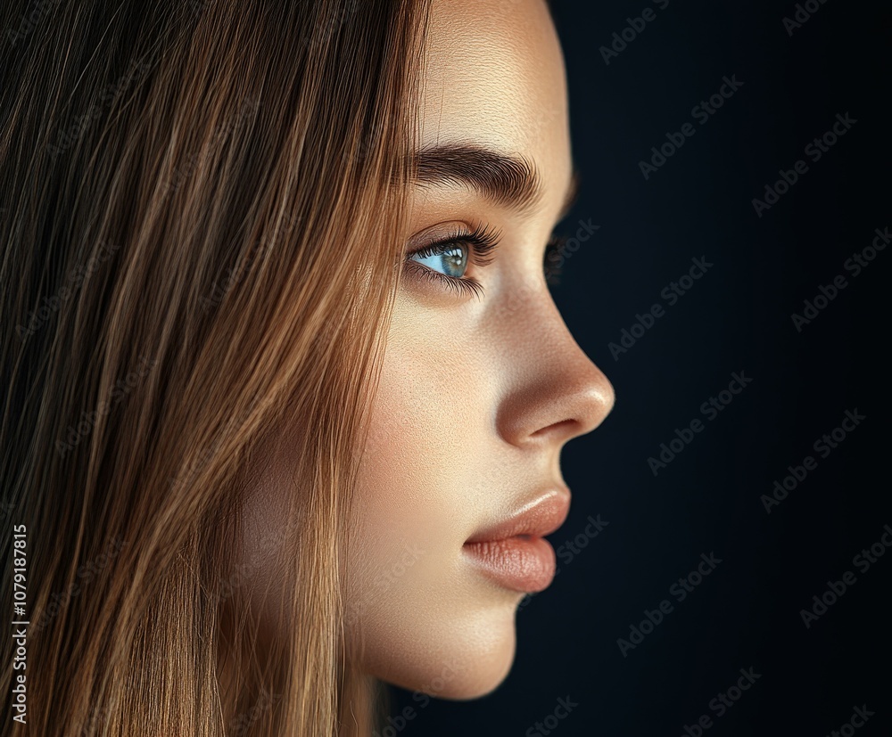 Fototapeta premium Close-up portrait of a young woman with natural beauty and soft features