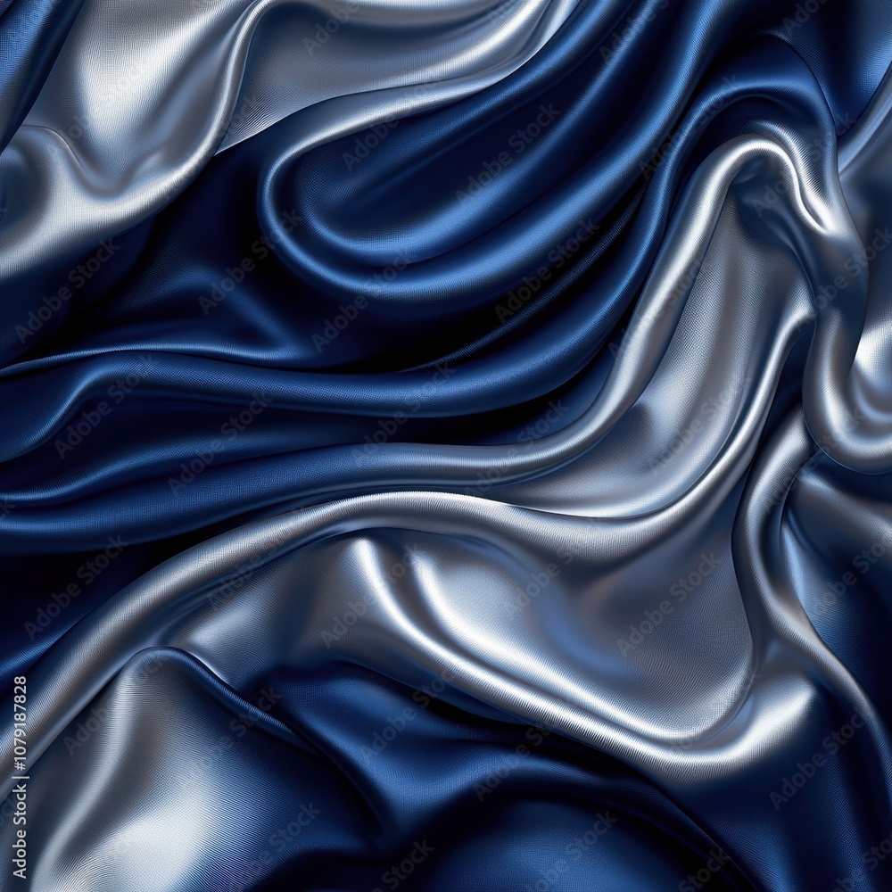 Obraz premium A close-up of luxurious blue satin fabric, showcasing its smooth texture and elegant drapes, ideal for fashion and upholstery designs.