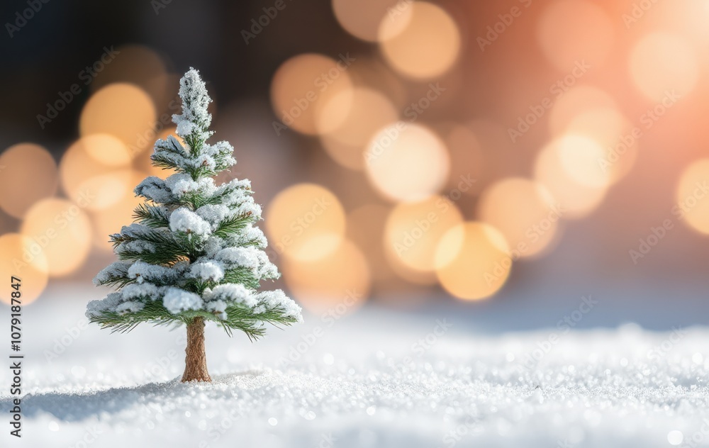 Obraz premium Festive Mini Tree with Snow and Bokeh Lights