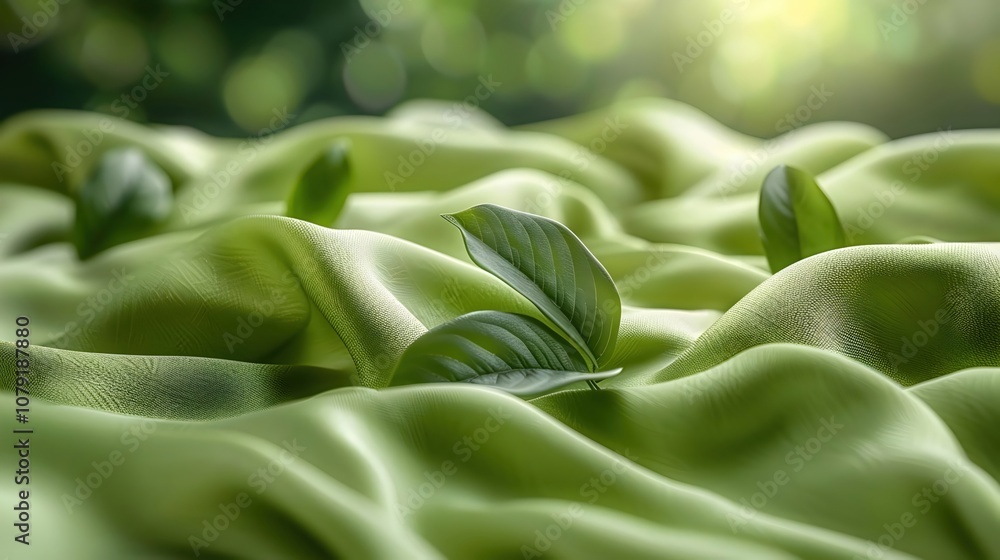 Green Leaf on Wrinkled Fabric Illustration Green Leaf on Wrinkled Fabric Illustration