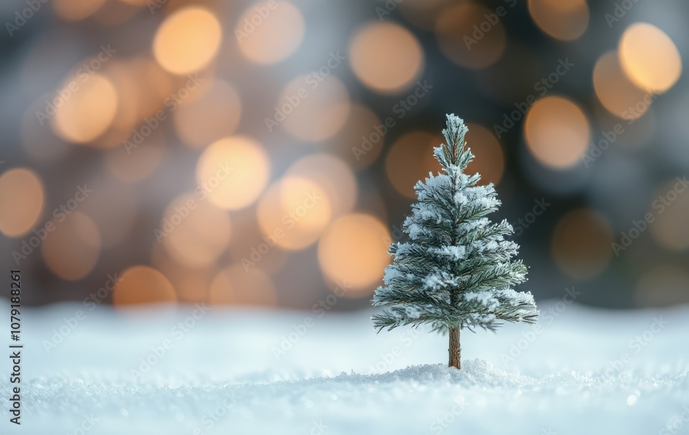 Mini Holiday Tree in Snow with Gentle Warm Lighting Mini Holiday Tree in Snow with Gentle Warm Lighting