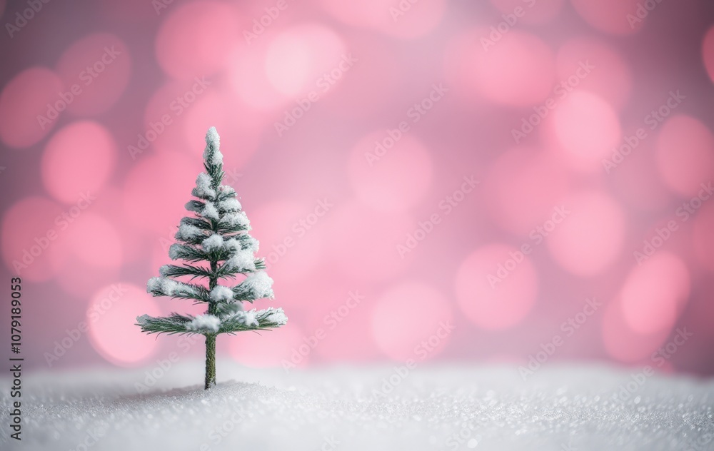 Obraz premium Festive Mini Tree with Snow and Bokeh Lights