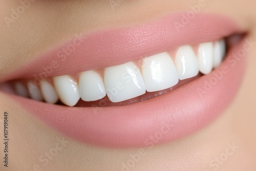 Bright, healthy smile with perfectly white teeth and soft lips