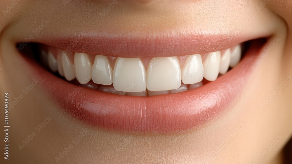 Obraz premium Bright and healthy smile close-up showcasing perfect teeth and lips
