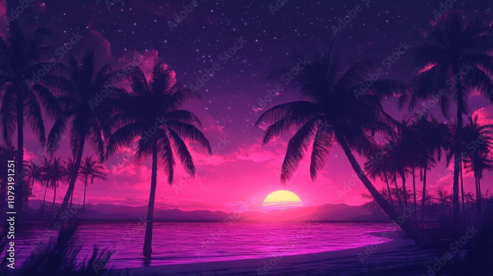 Tropical Sunset with Palm Trees