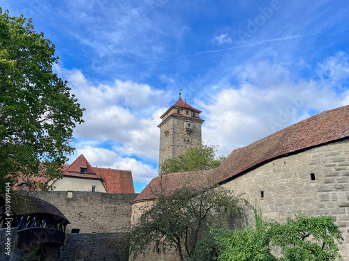 Spital Bastion and hospital tower - most powerful defensive structure, Rothenburg ob der Tauber, Bavaria, Middle Franconia, Germany