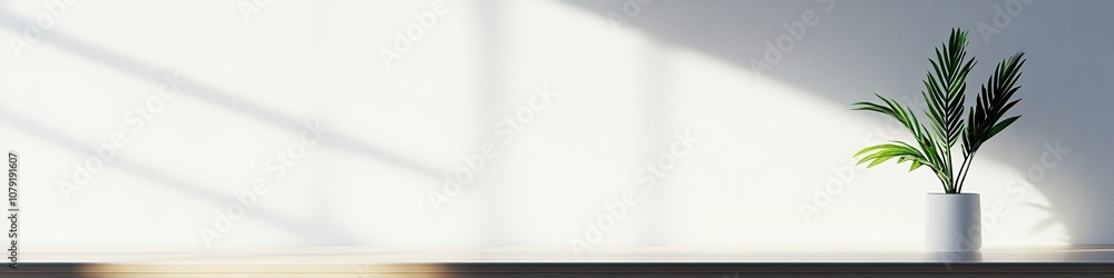 Minimalist plant on desk with shadows, copy space Minimalist plant on desk with shadows, copy space