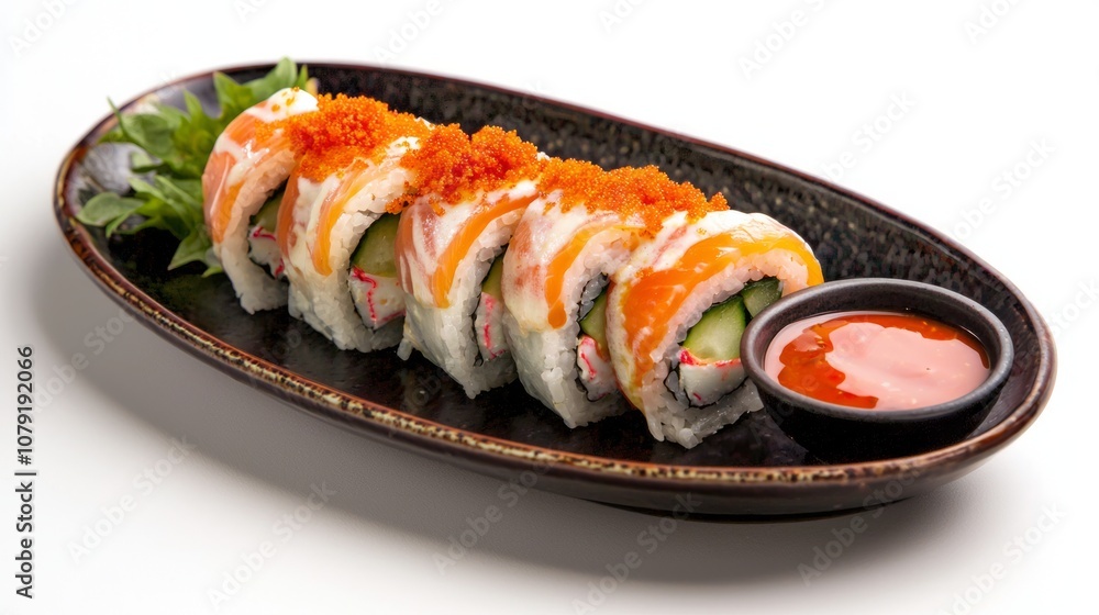 Vibrant Thai Salad Roll with Tangy Dipping Sauce on Plate - Fresh and Colorful Culinary Delight Vibrant Thai Salad Roll with Tangy Dipping Sauce on Plate - Fresh and Colorful Culinary Delight