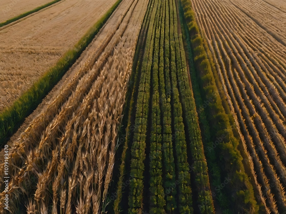 Aerial View of Rows of Crops in a Field Aerial View of Rows of Crops in a Field