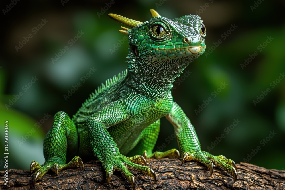 Vivid Green Lizard on Wood Reptile Exotic Pet Closeup Vivid Green Lizard on Wood Reptile Exotic Pet Closeup