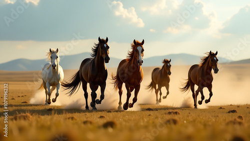 Running Horses on the field photo