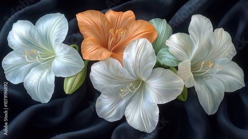 Wallpaper Mural Elegant Amaryllis Blooms on Dark Fabric Background Torontodigital.ca