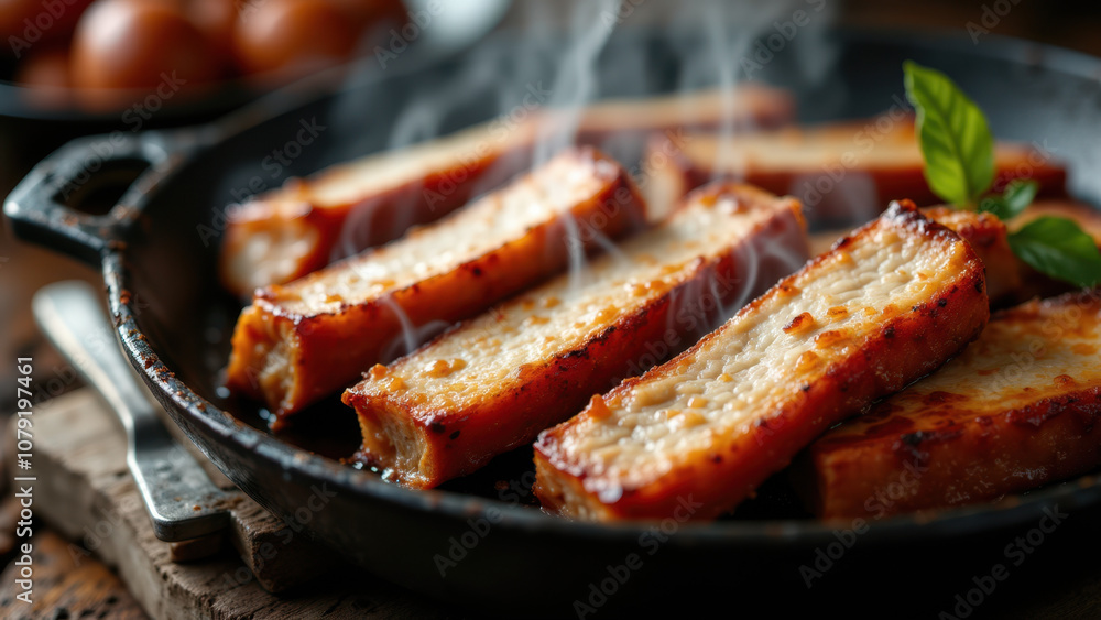 Grilled meat on a pan, perfect for carnivores. Grilled meat on a pan, perfect for carnivores.