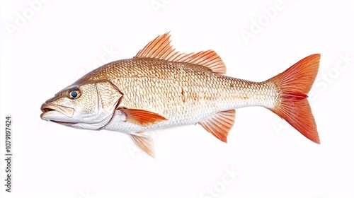 Atlantic Ocean Red Drum Fish Isolated on White Background