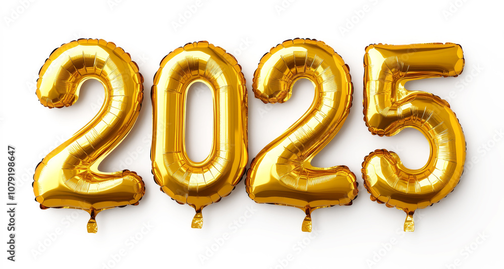 Happy New Year 2025 celebration, metallic Golden Yellow foil color balloons. Extend warm wishes for a Happy New Year and Merry Christmasisolated on white background. Happy New Year 2025 celebration, metallic Golden Yellow foil color balloons. Extend warm wishes for a Happy New Year and Merry Christmasisolated on white background.