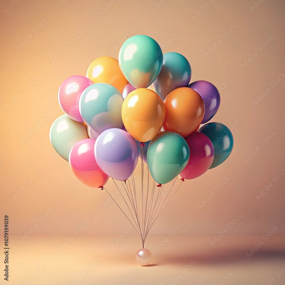 Colorful balloons cluster against pastel background Colorful balloons cluster against pastel background