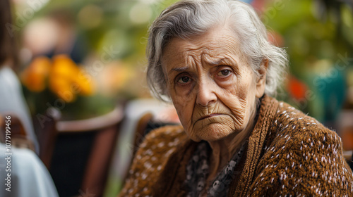 Portrait of a worried elderly woman, highlighting the struggles of aging and mental well-being