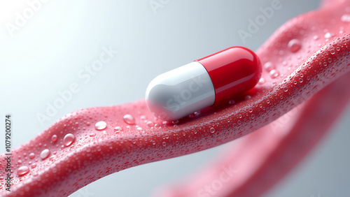 Extreme Close-Up of 3D Nano Capsule Delivering HIV Medication as It Navigates Simulated Bloodstream - 3D Icon on Isolated White Background photo