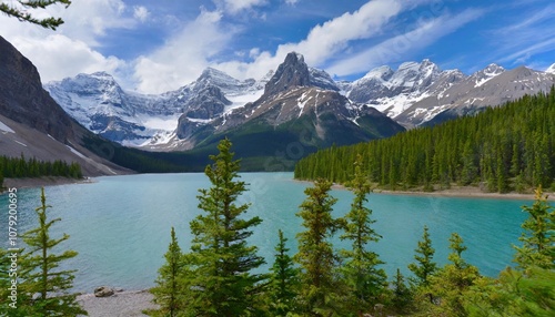The Majestic Rocky Mountains in Canada, Featuring Snow-Capped Peaks, Crystal-Clear Lakes, and Expansive Pine Forests, Offering a Haven for Outdoor Enthusiasts, Hikers, and Nature Lovers