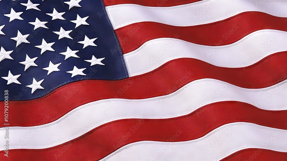 Fototapeta premium Waving American Flag with Stars and Stripes, Symbolizing Patriotism and Freedom, Ideal for National Holidays, Events, and Celebrations Representing the United States of America
