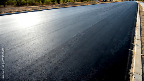 New asphalt patch in the road photo