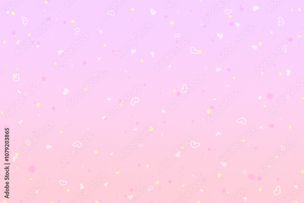 Colorful hand-drawn pattern backdrop. Abstract shape with cute hearts and dots doodle design on pink gradient. Colorful hand-drawn pattern backdrop. Abstract shape with cute hearts and dots doodle design on pink gradient.