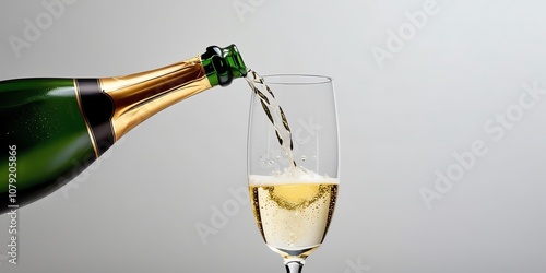 Champagne being poured into a glass, with golden bubbles rising, and plenty of open space on the side to evoke a sense of excitement and celebration 19 photo