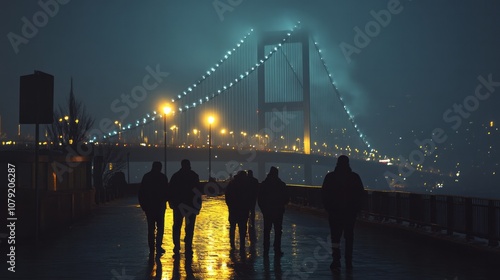 Fireworks Group on bosphorus bridge 