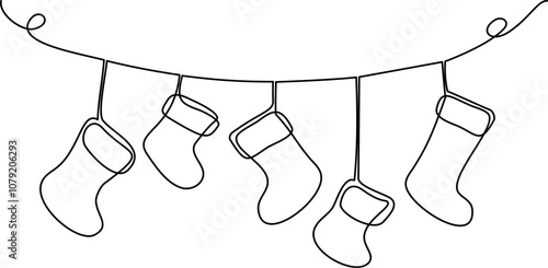 Christmas holidays sock. Continuous line drawing. Vector illustration