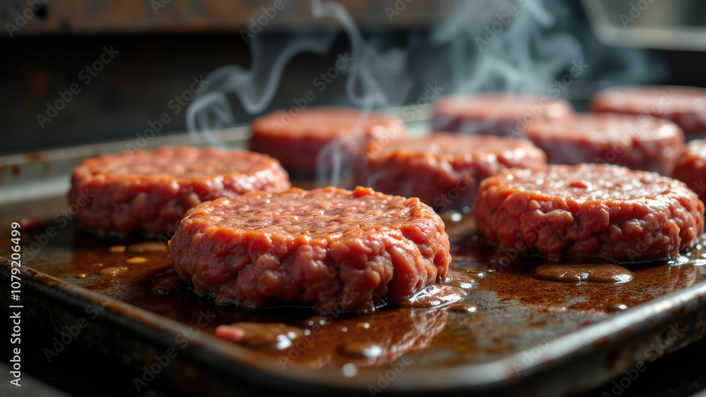 Sizzling hamburgers cooking on a grill, perfect for a carnivore diet. Sizzling hamburgers cooking on a grill, perfect for a carnivore diet.