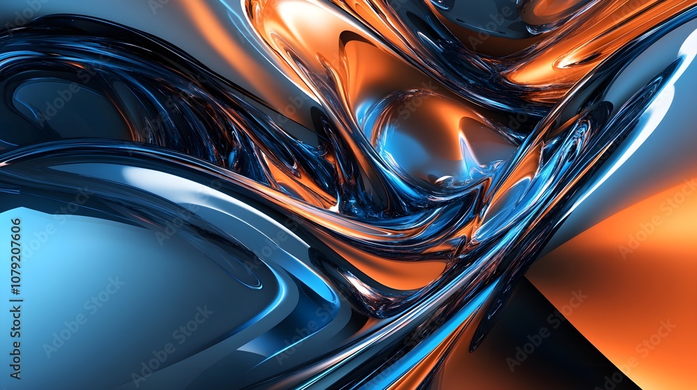 Obraz premium Liquid metallic abstract background, iridescent smooth fluid wavy surface